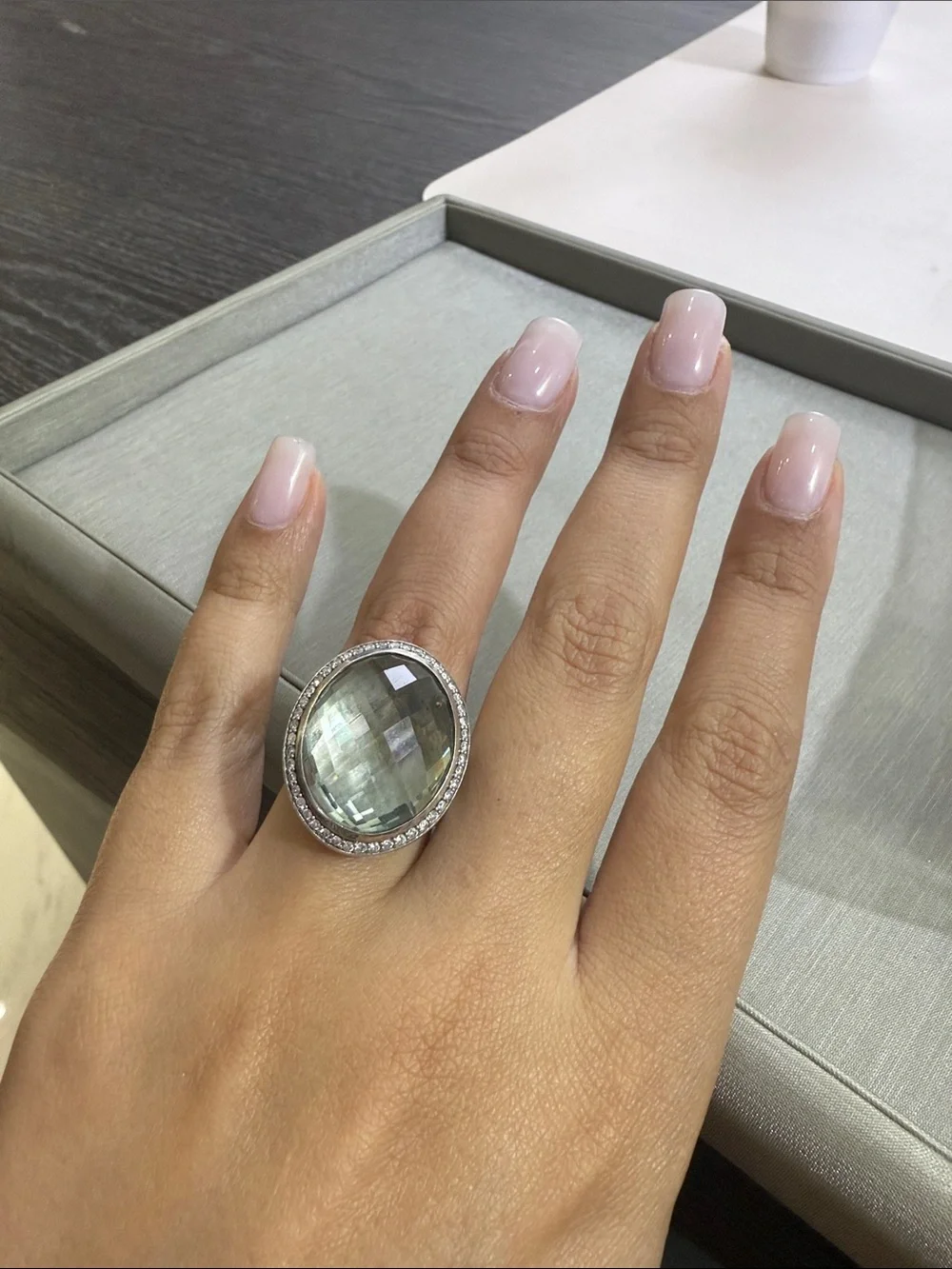 Large Oval Green Gemstone Ring with Pavé Halo David Yurman